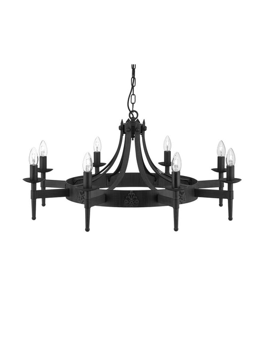 Searchlight Cartwheel II 8Lt Hanglamp Zwart Wrought IJzer