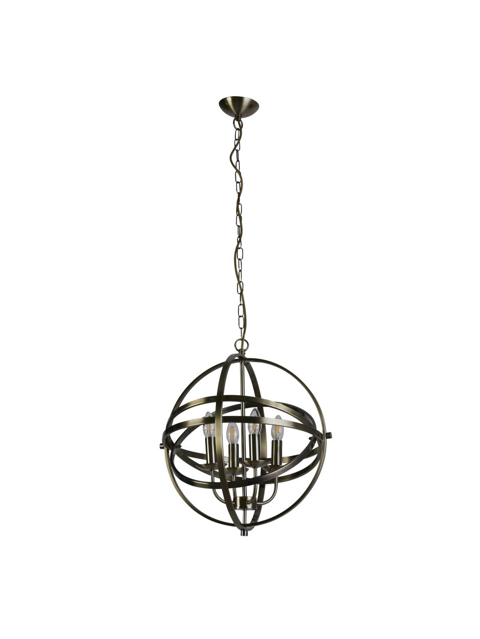 Searchlight Orbit 4Lt Hanglamp Antique Messing Metaal