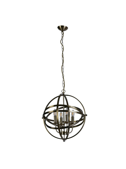 Searchlight Orbit 4Lt Hanglamp Antique Messing Metaal