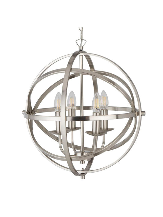 Searchlight Orbit 4Lt Hanglamp Satin Zilver Metaal