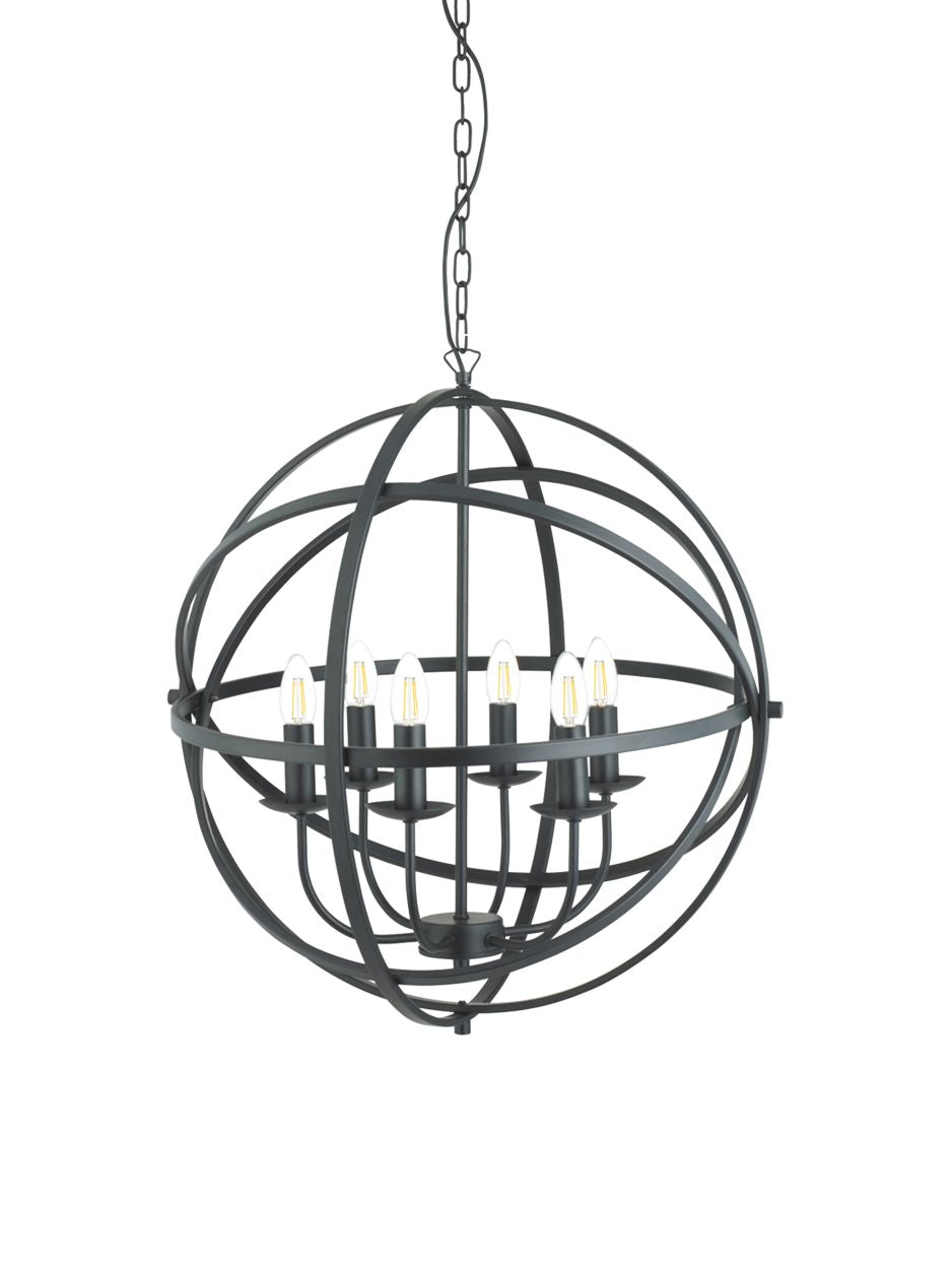Searchlight Orbit 6Lt Hanglamp Zwart Metaal