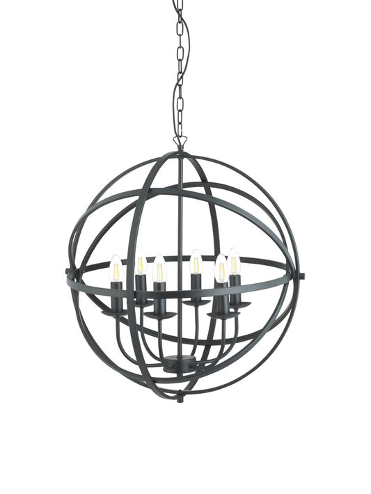 Searchlight Orbit 6Lt Hanglamp Zwart Metaal