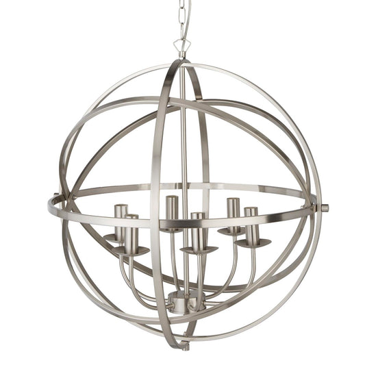 Searchlight Orbit 6Lt Hanglamp Satin Zilver Metaal