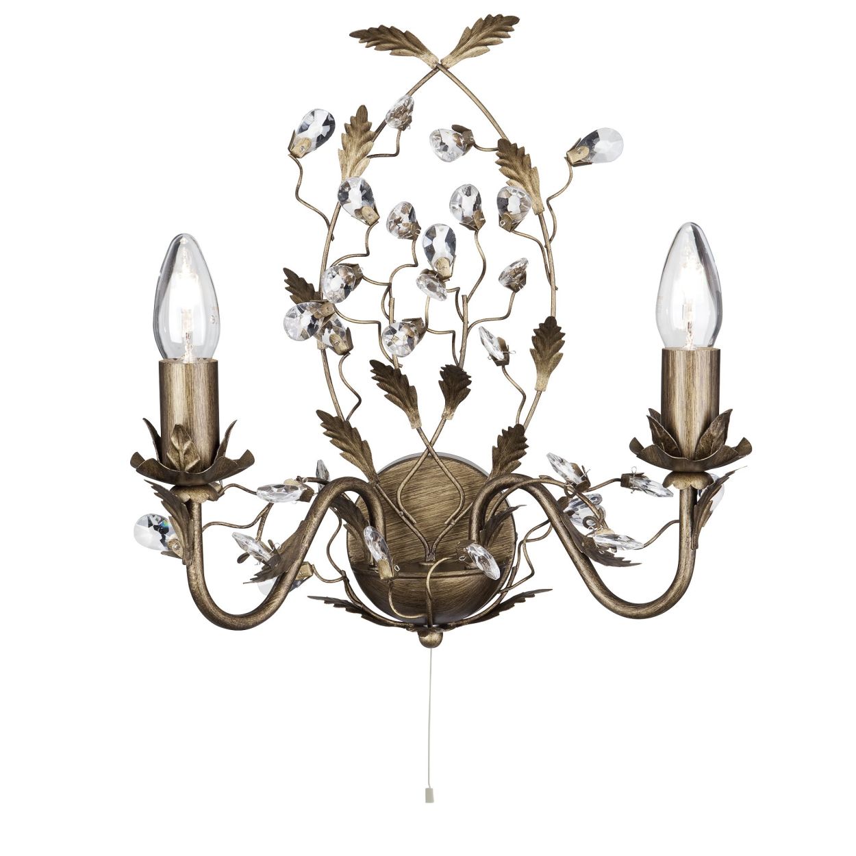Searchlight Almandite 2Lt Wandlamp Bruin Goud Metaal & Helder Kristal