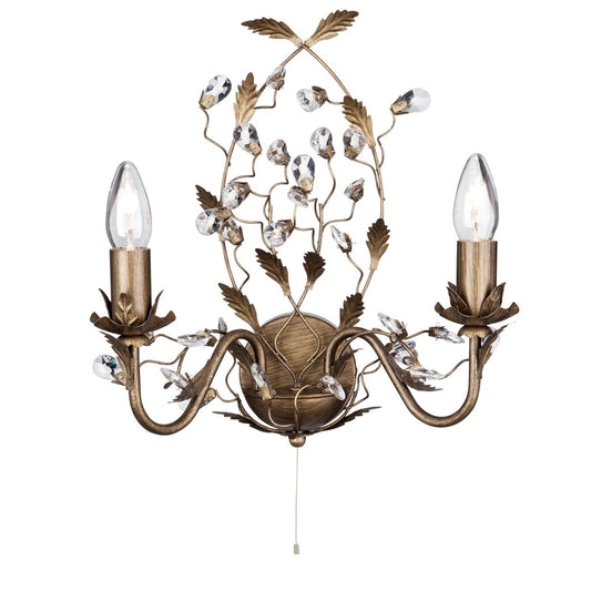 Searchlight Almandite 2Lt Wandlamp Bruin Goud Metaal & Helder Kristal