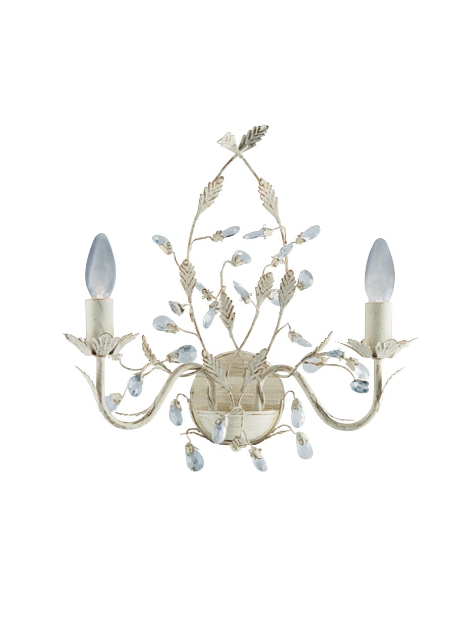 Searchlight Alamandite 2Lt Wandlamp Crème & Goud Metaal, Glas Drops