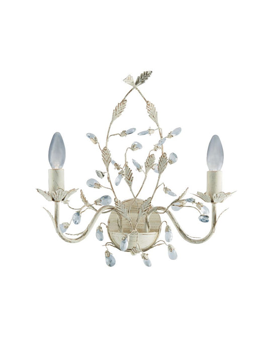 Searchlight Alamandite 2Lt Wandlamp Crème & Goud Metaal, Glas Drops