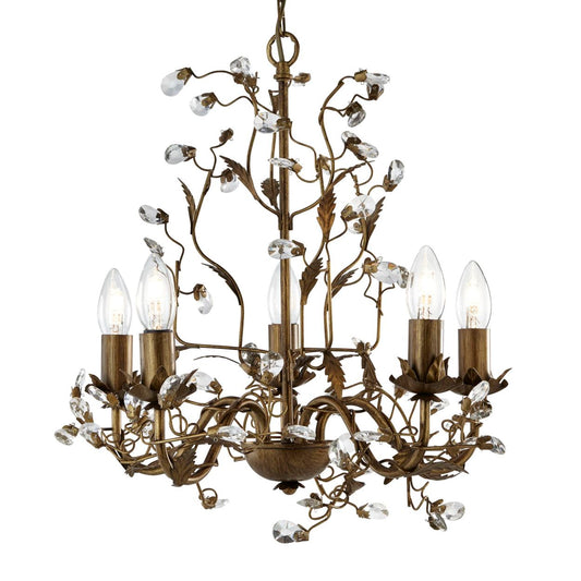 Searchlight Almandite 5Lt Hanglamp Bruin Goud Metaal & Helder Kristal