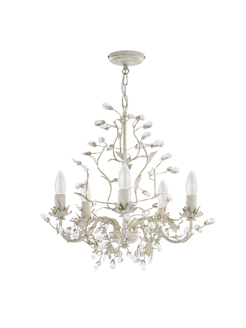 Searchlight Alamandite 5Lt Hanglamp Crème & Goud Metaal & Glas Drops