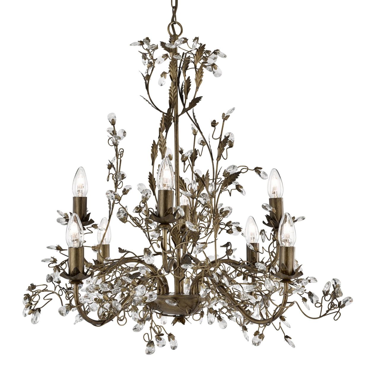 Searchlight Almandite 8Lt Hanglamp Bruin Goud Metaal & Helder Kristal