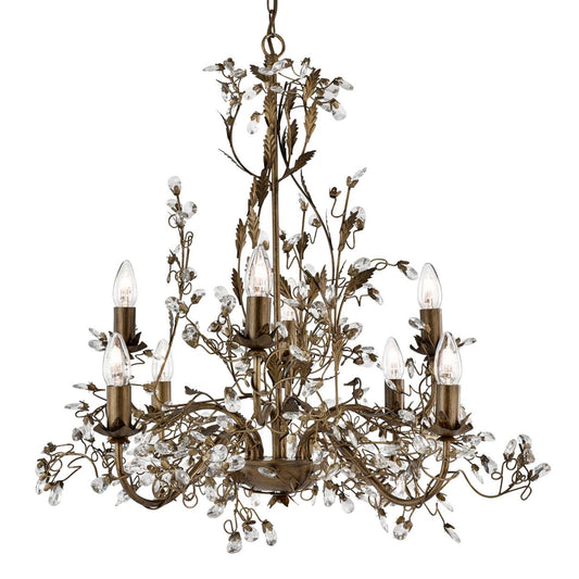 Searchlight Almandite 8Lt Hanglamp Bruin Goud Metaal & Helder Kristal