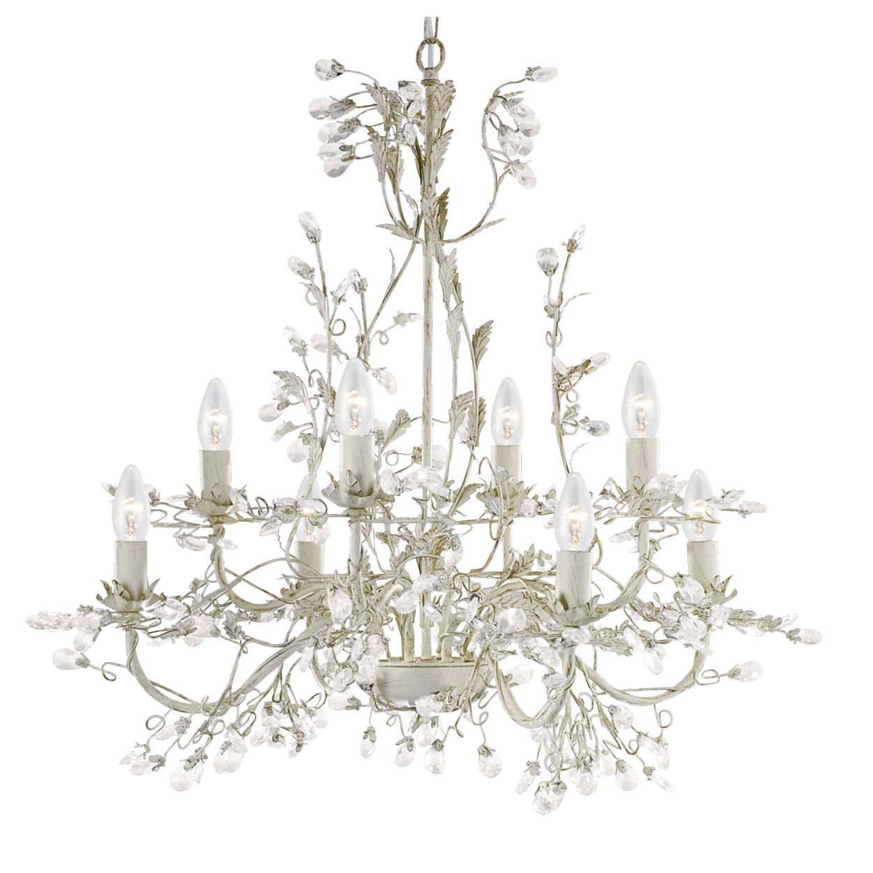 Searchlight Alamandite 8Lt Hanglamp Crème & Goud Metaal & Glas Drops
