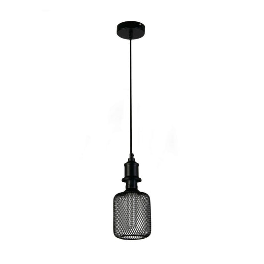 Searchlight Wire Mesh Effect Drum Lamp Zwart Metaal