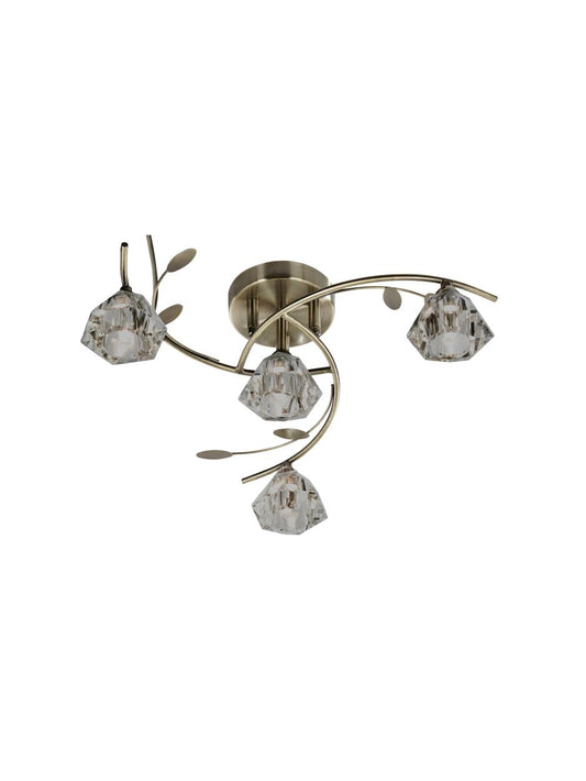 Searchlight Sierra 4Lt Semi Flush Plafondlamp Antique Messing & Glas