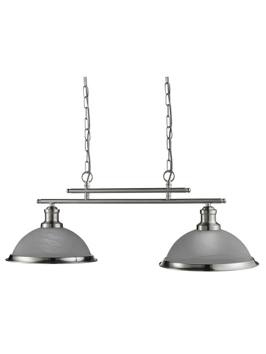 Searchlight Bistro 2Lt Bar Hanglamp Satin Zilver Metaal & Glas