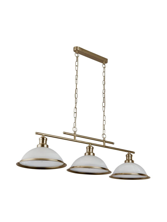 Searchlight Bistro 3Lt Bar Hanglamp Antique Messing Metaal & Acid Glas