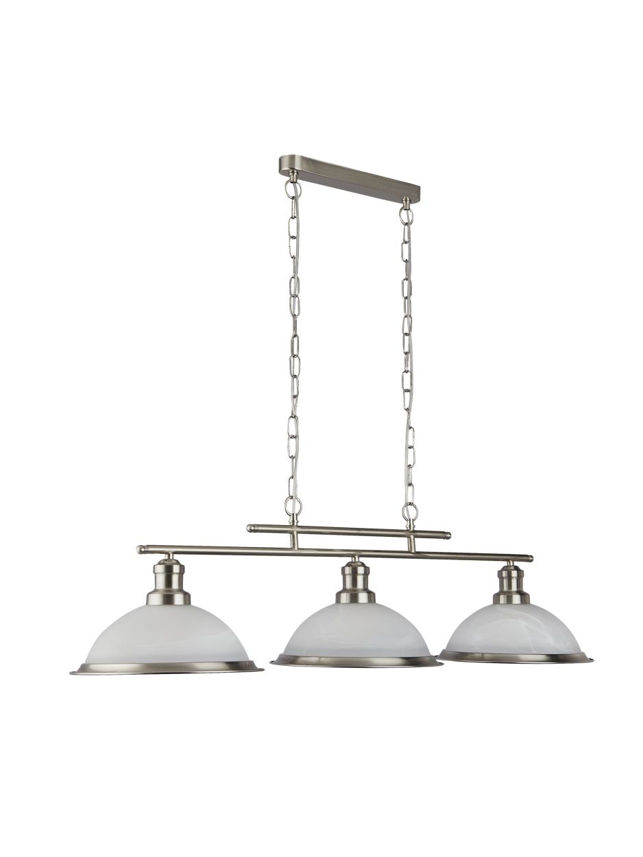 Searchlight Bistro 3Lt Bar Hanglamp Satin Zilver Metaal & Acid Glas