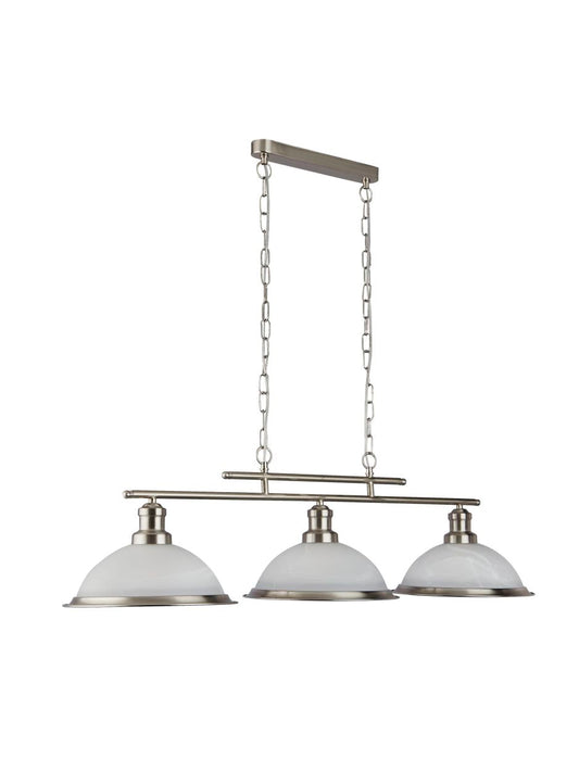 Searchlight Bistro 3Lt Bar Hanglamp Satin Zilver Metaal & Acid Glas
