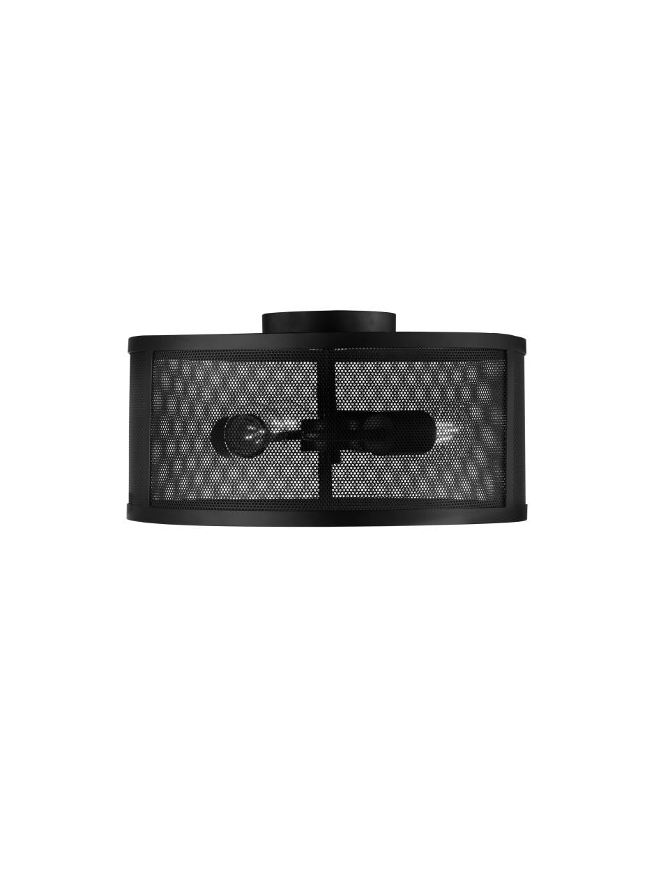 Searchlight Fishnet 3Lt Flush Mat Zwart Metaal & Mesh Lampenkap
