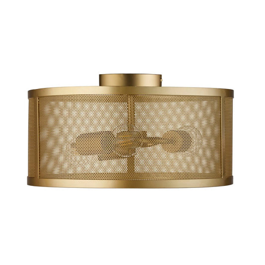 Searchlight Fishnet 3Lt Flush Mat Goud Metaal & Mesh Lampenkap