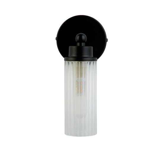 Searchlight Imperial 1Lt Wandlamp, Mat Zwart Metaal & Helder Ribbed Gla