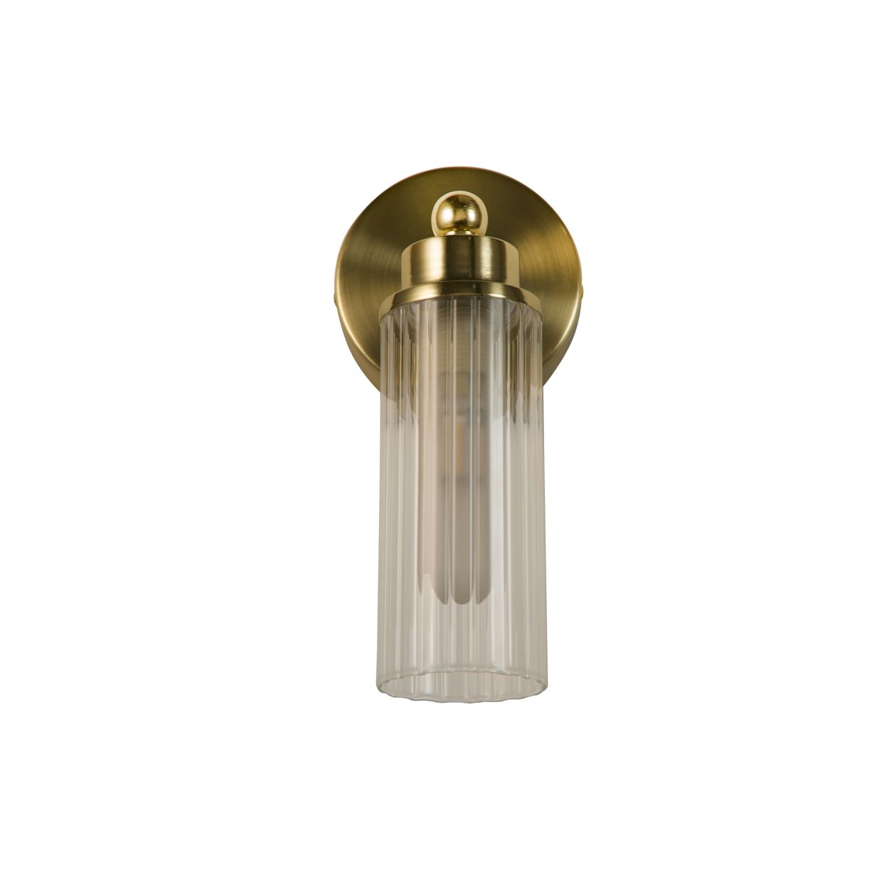 Searchlight Imperial 1Lt Wandlamp, Satin Messing Metaal & Helder Ribbed Gl