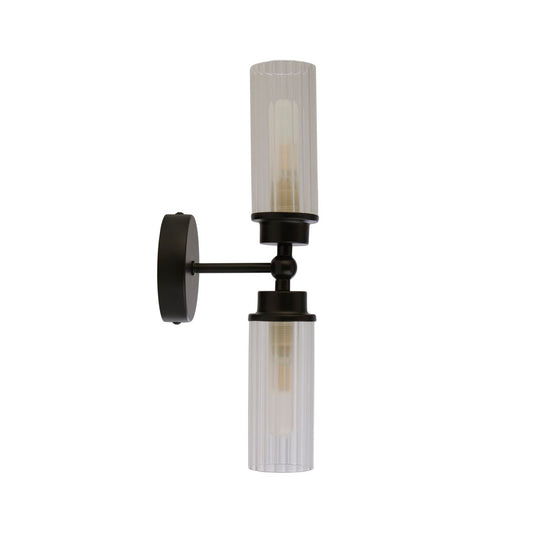Searchlight Imperial 2Lt Wandlamp, Mat Zwart Metaal & Helder Ribbed Gla
