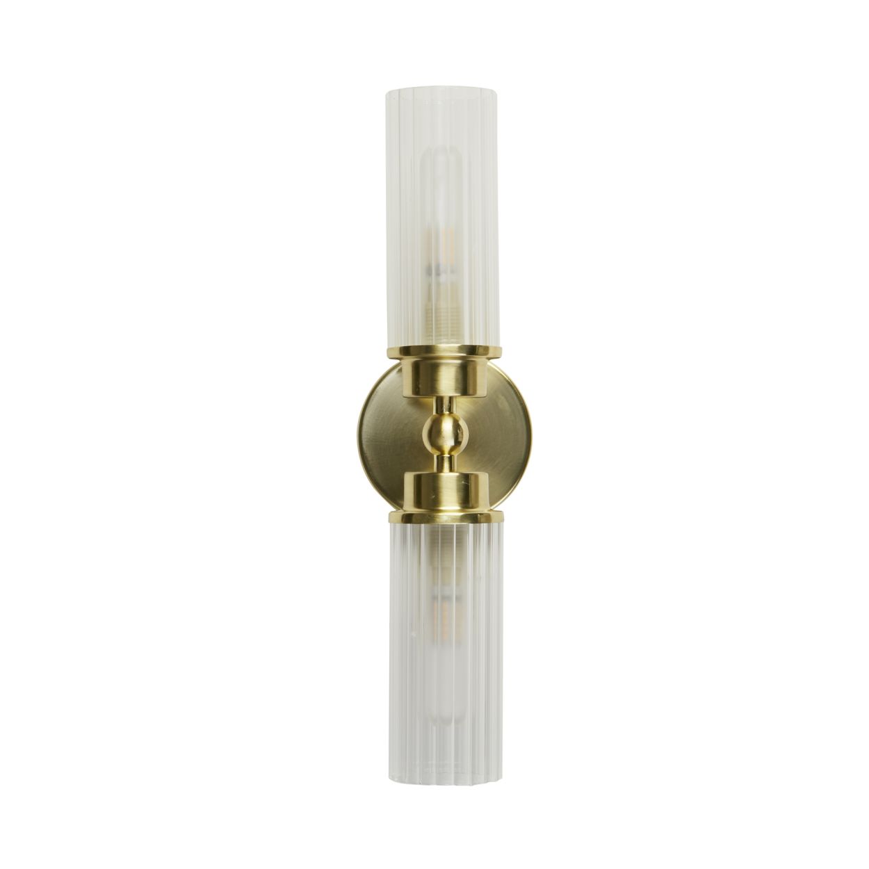 Searchlight Imperial 2Lt Wandlamp, Satin Messing Metaal & Helder Ribbed Gl