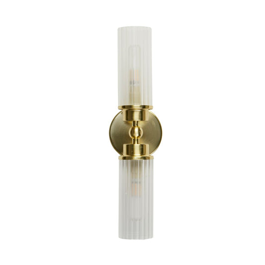 Searchlight Imperial 2Lt Wandlamp, Satin Messing Metaal & Helder Ribbed Gl