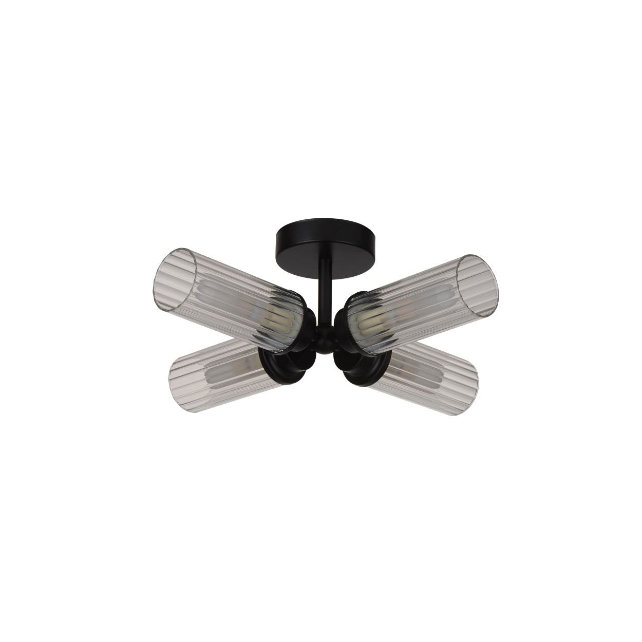 Searchlight Imperial 4LT Flush, Zwart and Helder Ribbed Glas