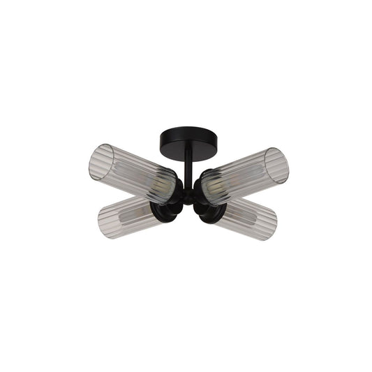 Searchlight Imperial 4LT Flush, Zwart and Helder Ribbed Glas