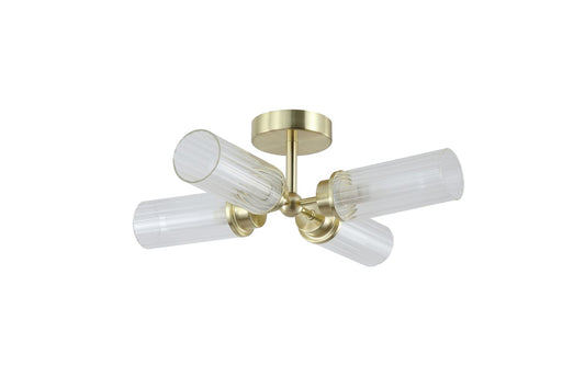 Searchlight Imperial 4LT Flush, Satin Messing and Helder Ribbed Glas