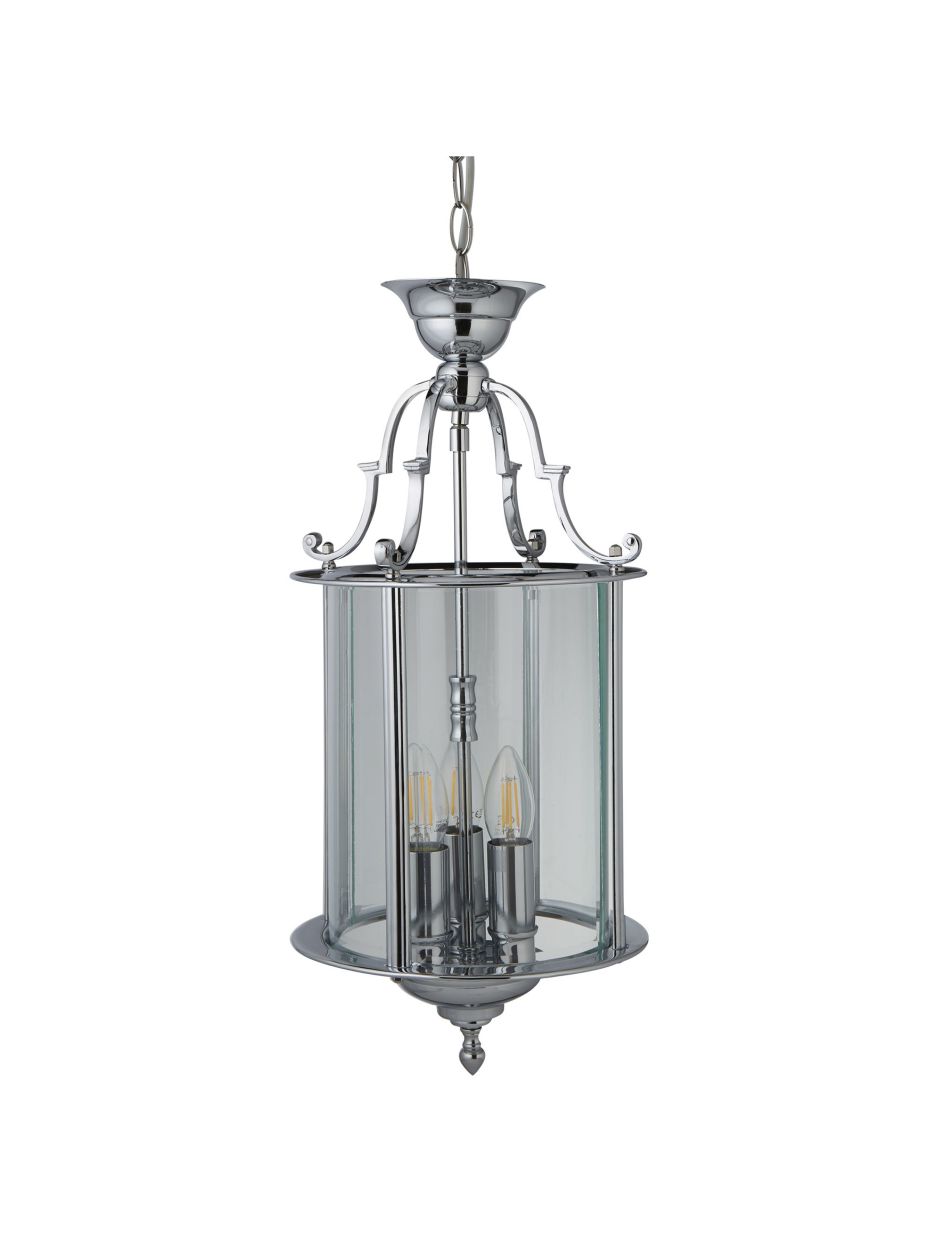 Searchlight Bevelled Lantaarn 3Lt Hanglamp Chroom Metaal & Helder Glas