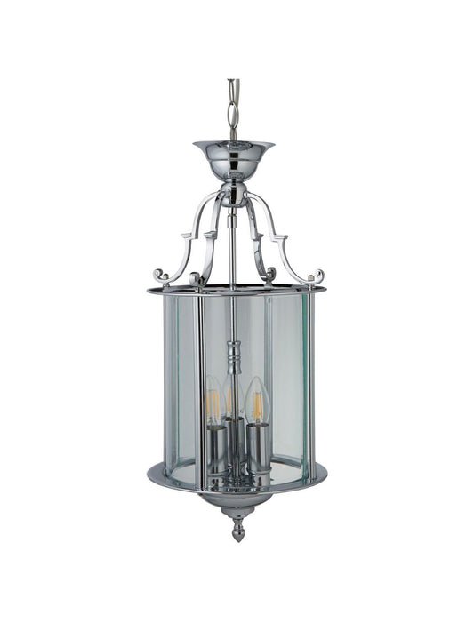 Searchlight Bevelled Lantaarn 3Lt Hanglamp Chroom Metaal & Helder Glas
