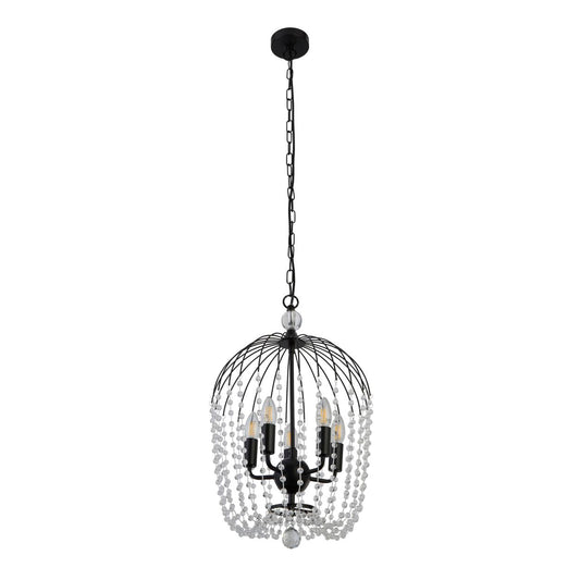 Searchlight Shower 5Lt Hanglamp Zwart Metaal & Helder Kristal