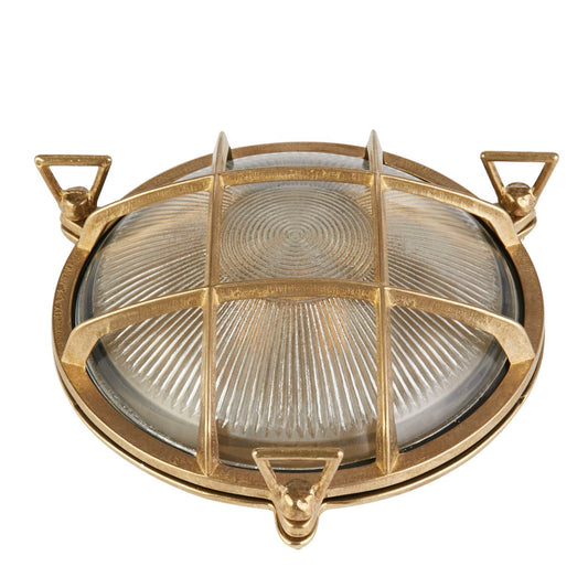 Searchlight Bulkhead Rond Buiten Light Solid Messing & Ribbed Glas