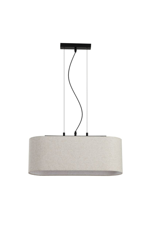 Searchlight Hessian 3Lt Hanglamp, Zwart Metaal with Linnen Lampenkap