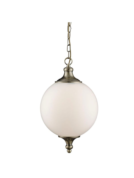 Searchlight Vulcan Hanglamp Antique Messing Metaal & Opal Glas
