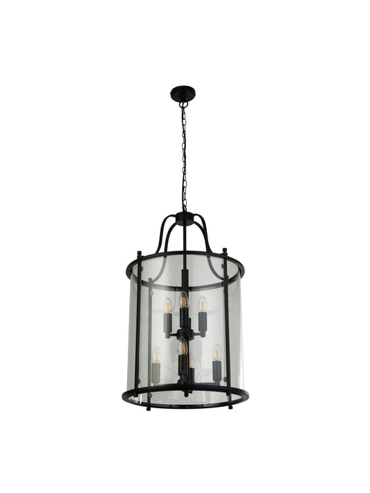 Searchlight Lantaarn Grande 8Lt Hanglamp Zwart Metaal & Glas