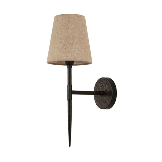 Searchlight Gothic Wandlamp Hammered Zwart Metaal & Naturel Linnen