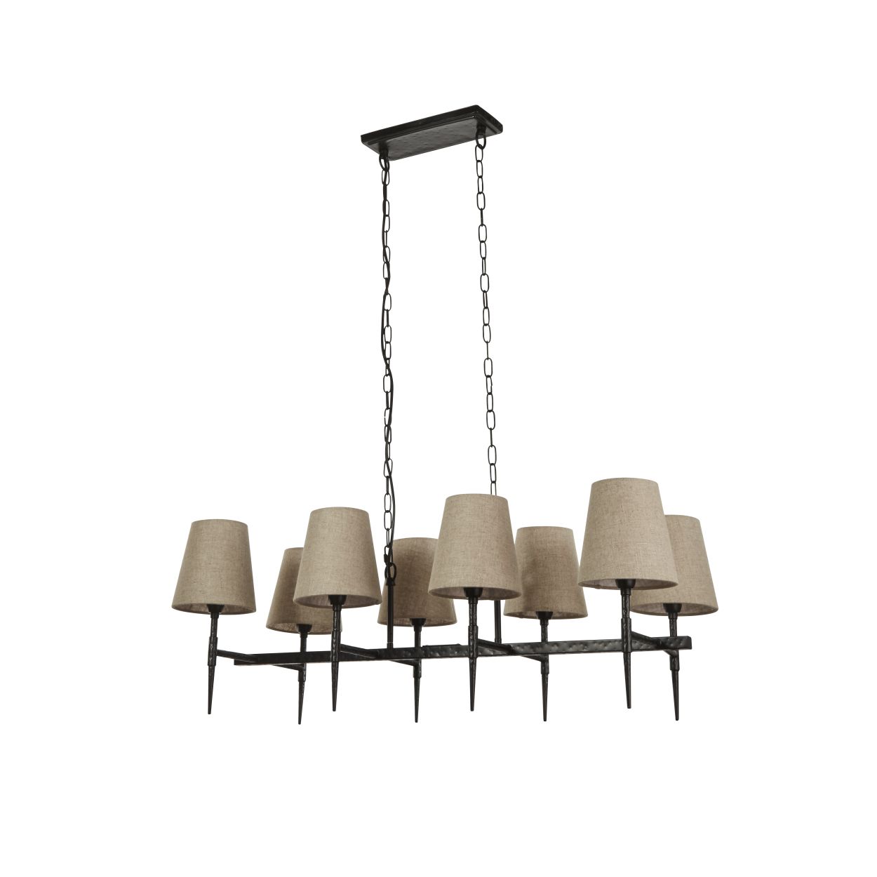 Searchlight Gothic 8Lt Bar Hanglamp Hammered Zwart Metaal & Naturel Linnen