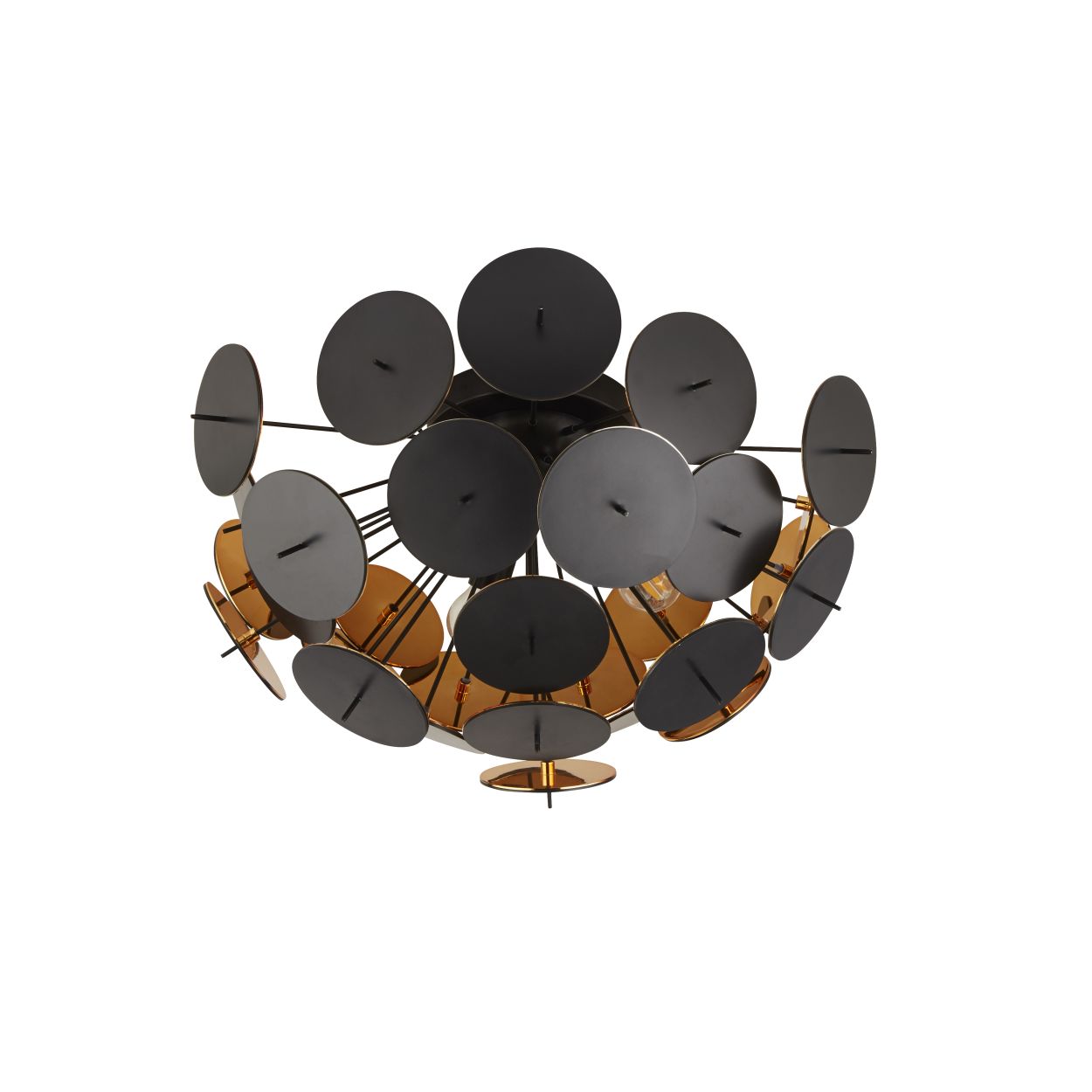 Searchlight Discus 3Lt Semi Flush Zwart Metaal, Zwart & Goud PC Discs