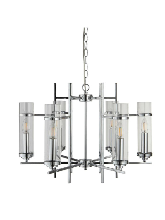 Searchlight Milo 6Lt Hanglamp Chroom Metaal & Glas