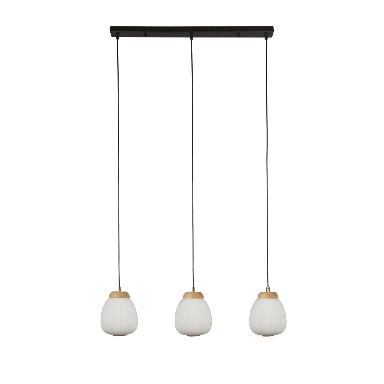 Searchlight Ella 3Lt Hanglamp Zwart Metaal & Opal Ribbed Glas