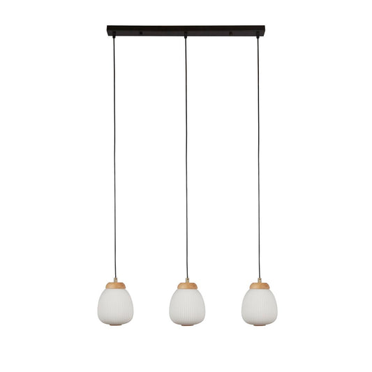 Searchlight Ella 3Lt Hanglamp Zwart Metaal & Opal Ribbed Glas