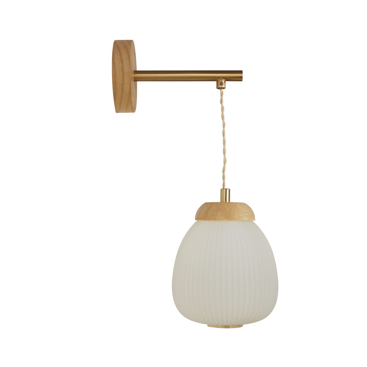 Searchlight Ella Wandlamp Messing Metaal, Hout & Opal Ribbed Glas