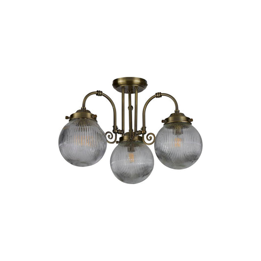 Searchlight Belvue 3Lt Flush Antique Messing Metaal & Helder Glas