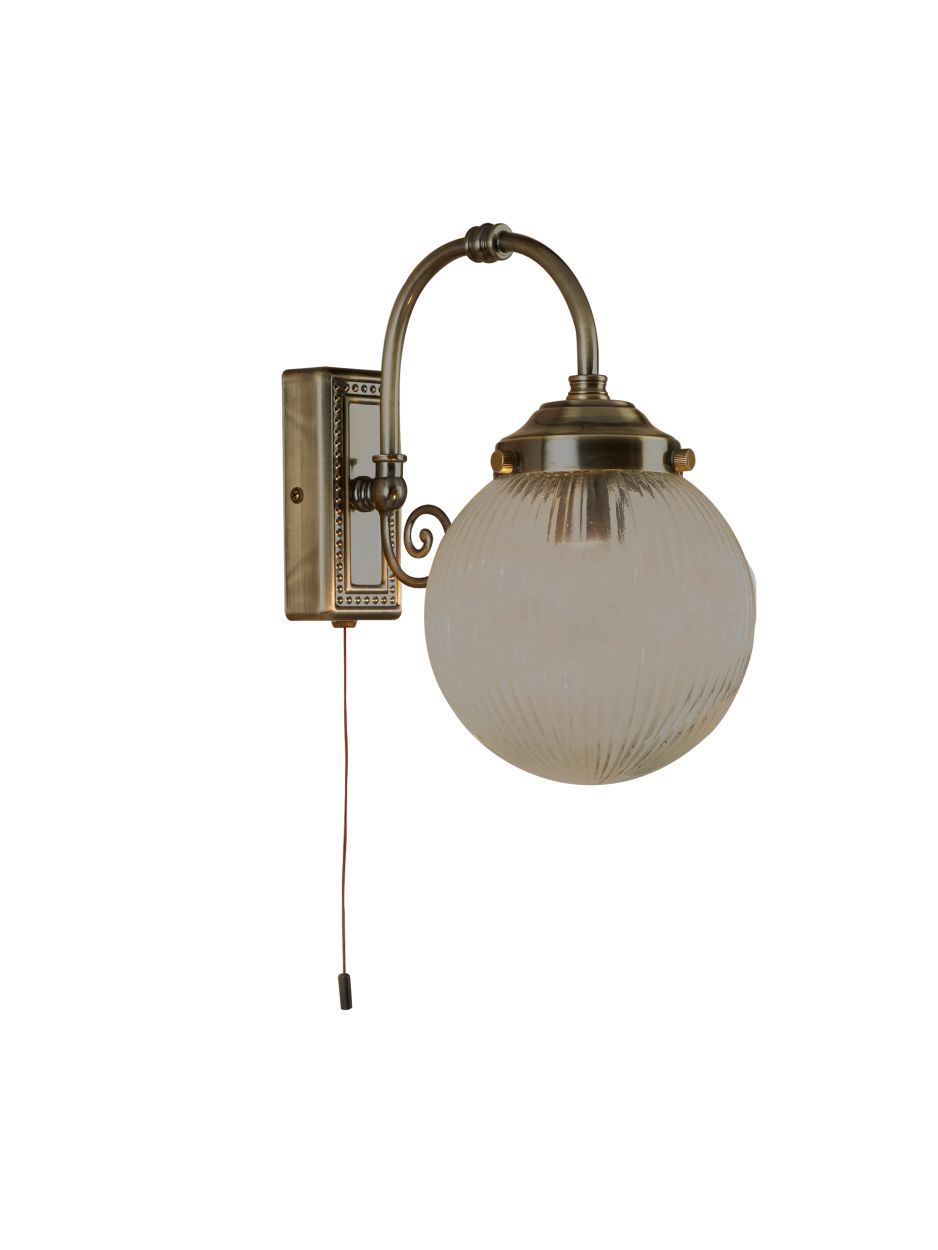 Searchlight Belvue Wandlamp Antique Messing Metaal & Helder Glas