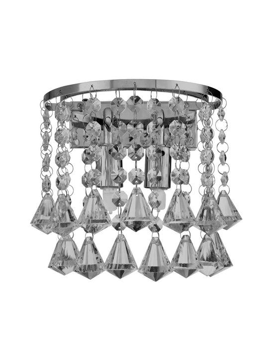 Searchlight Hanna 2Lt Wandlamp Chroom Metaal & Helder Kristal