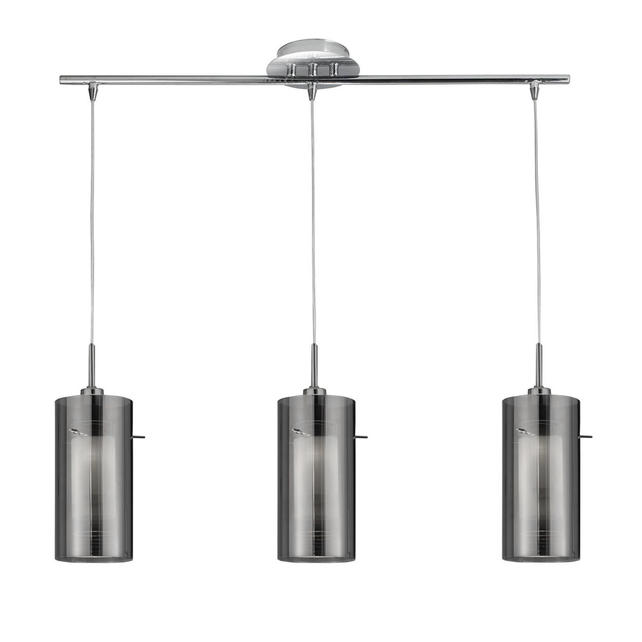 Searchlight Duo II 3Lt Bar Hanglamp Satin Zilver & Smoked Glas